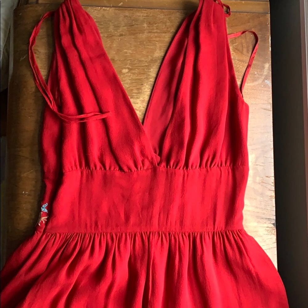 DKNY red silk embroidered dress 4 - Picture 4 of 5